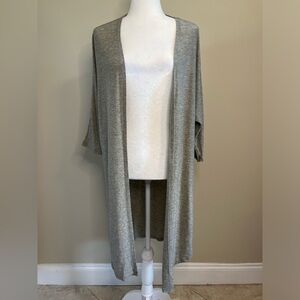 Silver Mid-length Open Front Sweater with Belt